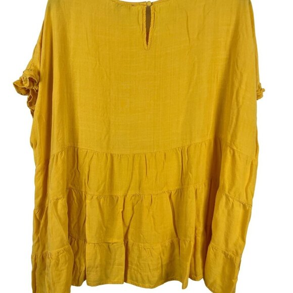 Andrée By Unit Womens Short Sleeve Tiered Mustard Yellow Blouse Size 2X - Picture 6 of 6
